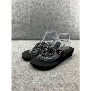 Mix It Gemstone Women’s Flip Flops Wedge Heel - Black - Women’s Size 10